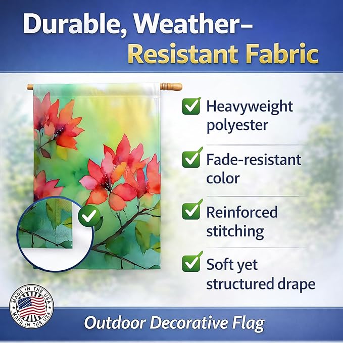 Caroline's Treasures Missouri Hawthorns in Watercolor House Flag Large Porch Sleeve Pole Decorative Outside Yard Banner Artwork Wall Hanging, Polyester, House Size, Multicolor