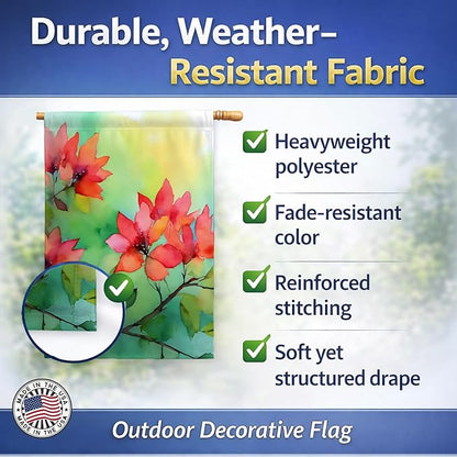 Caroline's Treasures Missouri Hawthorns in Watercolor House Flag Large Porch Sleeve Pole Decorative Outside Yard Banner Artwork Wall Hanging, Polyester, House Size, Multicolor