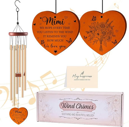 Mimi Gifts for Mother's Day Birthday Christmas Thanksgiving from Grandkids Grandchildren, Mimi Garden Gifts for Grandma, 26Inch Wind Chimes for Outside with S Hook Greeting Card