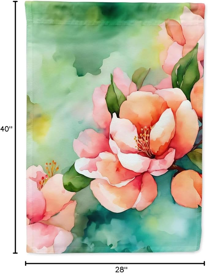 Caroline's Treasures Delaware Peach Blossom in Watercolor House Flag Large Porch Sleeve Pole Decorative Outside Yard Banner Artwork Wall Hanging, Polyester, House Size, Multicolor