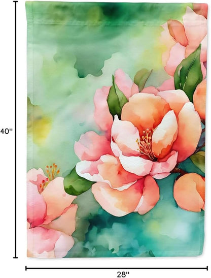 Caroline's Treasures Delaware Peach Blossom in Watercolor House Flag Large Porch Sleeve Pole Decorative Outside Yard Banner Artwork Wall Hanging, Polyester, House Size, Multicolor
