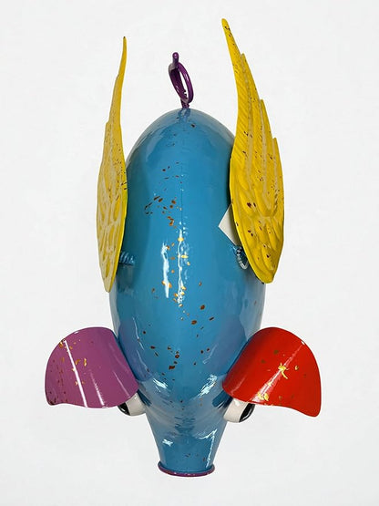 Colorful Enameled Metal Flying Pig Statue - Blue, Patio and Lawn Outdoor Garden Decor, Indoor Home Decoration, Yard Art, Farm Animal Sculpture