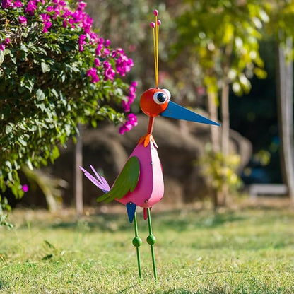 DREAMSOUL 35" Tall Garden Statues Whimsical Colorful Bird Outdoor Statues Metal Standing Statue for Patio Yard Lawn Decor