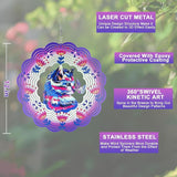 Wind Spinner Mandala 12 inch 3D Stainless Steel Laser Cut Metal Art Geometric Pattern Hanging Wind Spinner (Purple Cat)