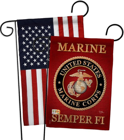 Marine Corps Burlap Garden Flag - Pack Armed Forces USMC Semper Fi United State American Military Veteran Retire Official USA Applique - House Banner Small Yard Gift Double-Sided Made In 13 X 18.5