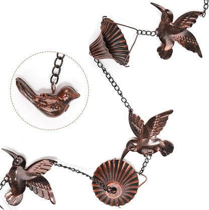 NQEUEPN Bird Rain Catcher Chain, 8.53ft Metal Hummingbird Rain Chain Bell, Outside Decorative Downspout Chain Rainwater, Cup Wind Chime Outdoor Gutter Rainchain Decor for Terraces, Villas, Courtyards