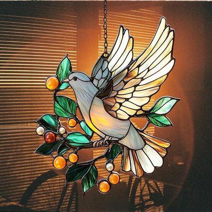 Peace Lover Dove Acrylic Suncatcher Stained Glass Effect Window Car Hanging Christmas Ornament Indoor Outdoor Decor Garden Sun Catcher Panel for Acrylic Suncatcher Lover for Women Mom Grandma