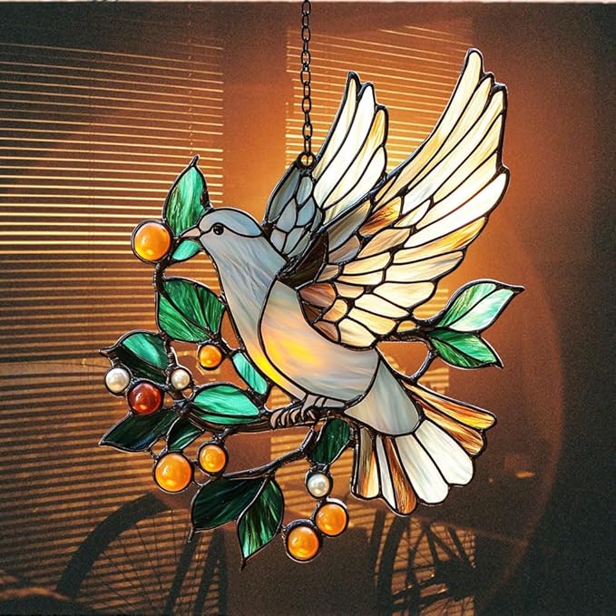 Peace Lover Dove Acrylic Suncatcher Stained Glass Effect Window Car Hanging Christmas Ornament Indoor Outdoor Decor Garden Sun Catcher Panel for Acrylic Suncatcher Lover for Women Mom Grandma
