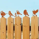 5PCS Metal Birds Fence Decoration, Outdoor Rusty Birds Garden Sculptures and Yard Art, Craft Statue Ornaments Rustic Farmhouse Garden Decor (Style 2)