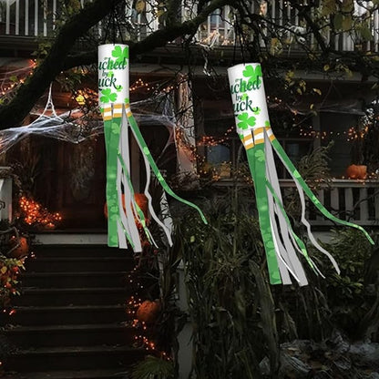 Jeiento St Patrick Day Green Leaves Windsock Flag Hanging Decoration for Happy Thanksgiving Party 2 Pack 40Inch Wind Sock Flag for Home Yard Garden Farmhouse