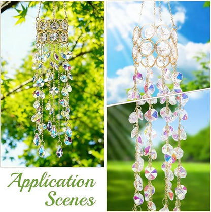 17.9In Crystal Wind Chimes Glass Crystal Suncatcher Prism Hanging Rainbow Maker Sun Catchers Octagonal Bead Chains Windchime for Window Hanging Ornaments Home Garden Decor Indoor Outdoor