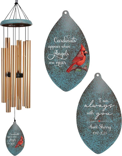 ASTARIN Custom Cardinal Memorial Wind Chimes, 35" Sympathy Gifts Wind Chime for Loss of Mom Dad Sister Son, Personalized Name Date Bereavement Condolence Gift for Outside, Produced in USA