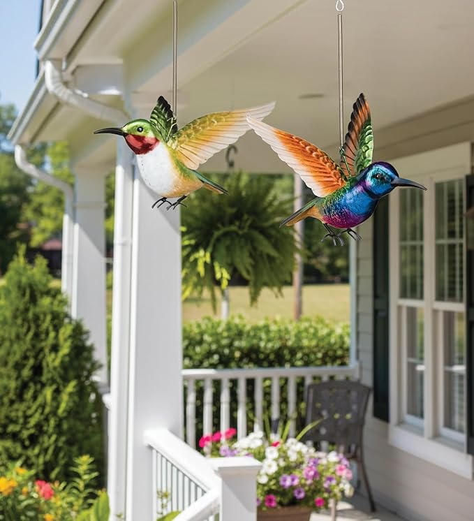 Regal Art & Gift Hummingbird Bouncie Set of 2 - Hand-Painted Metal Spring Garden Decor, Weather-Resistant Outdoor Yard Art, Bird Sculpture for Lawn & Patio - Coronet & Ruby