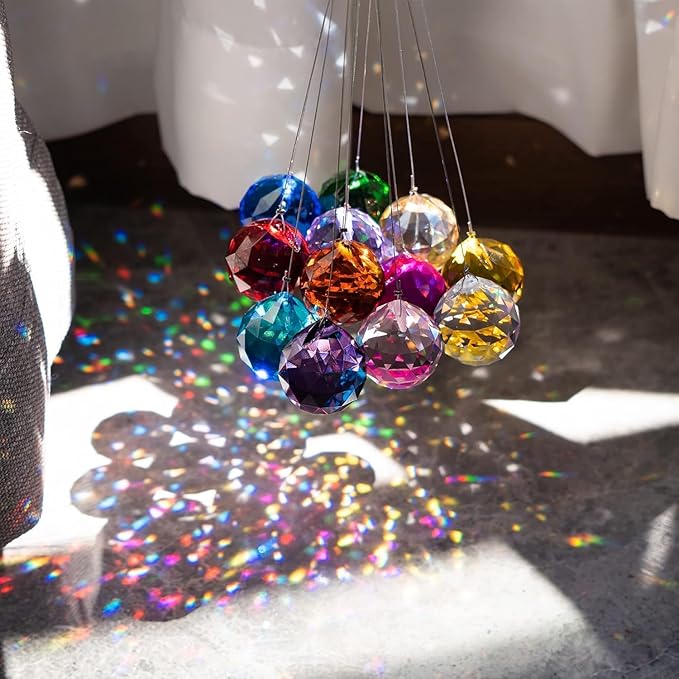 kanpura Multi-Color Crystal Ball Chandelier Crystal Replacement Glass Ball Prisms for Photography Christmas Tree Windows Home Decor (20mm,12pack)