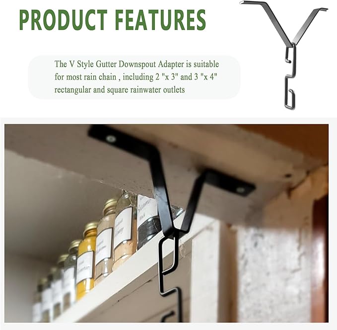 Rain Chain Gutters Adapter Clip for Garden V Style Copper Hook Hanger Gutter Clip for Rain Chain Installation kit Iron Connector for Rain Chimes Downspout Outside Hardware Pack of 2