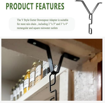 Rain Chain Gutters Adapter Clip for Garden V Style Copper Hook Hanger Gutter Clip for Rain Chain Installation kit Iron Connector for Rain Chimes Downspout Outside Hardware Pack of 2