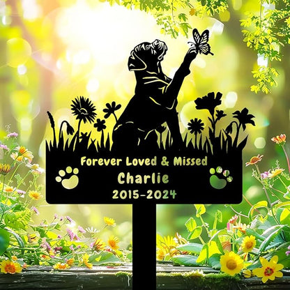 Custom Boxer Dog Memorial Grave Marker,Personalized Metal Flora Dog Memorial Stake,Dog Memorial Plaque Burial Stake Engraved Sign,Sympathy Grave Stake for Lost Dog,Dog Headstone