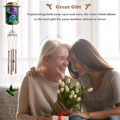Solar Wind Chimes for Outdoor, Hummingbird Garden Decorations Memorial Wind Chimes Deep Tone, Sympathy Windchimes for Outside Garden Décor, Gifts for Mom, Grandma-Hummingbird