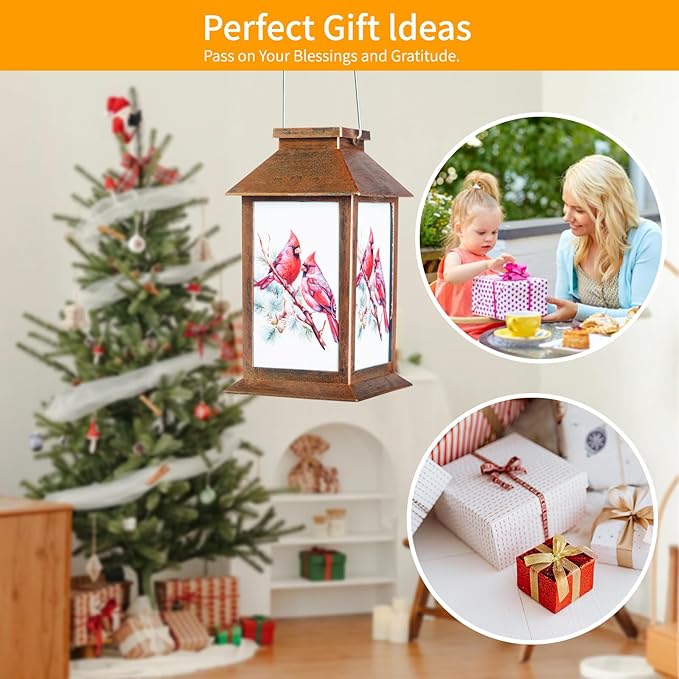 Cardinal Lantern, Lover Gifts for Mom/Grandma/Women/Sister,Solar Light Gifts Solar Lanterns Outdoor Waterproof Fairy Lights Led Mason Jar Hanging Cat Lamps Decor for Garden Yard Patio
