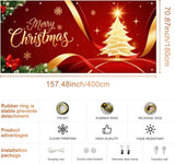 IVN Merry Christmas Garage Door Cover Decoration 13x6ft Golden Ribbon Tree on Red Holiday Christmas Banner Home Garage Door Front Yard Decor for Xmas Eve Winter Scene Holiday Outdoor Background