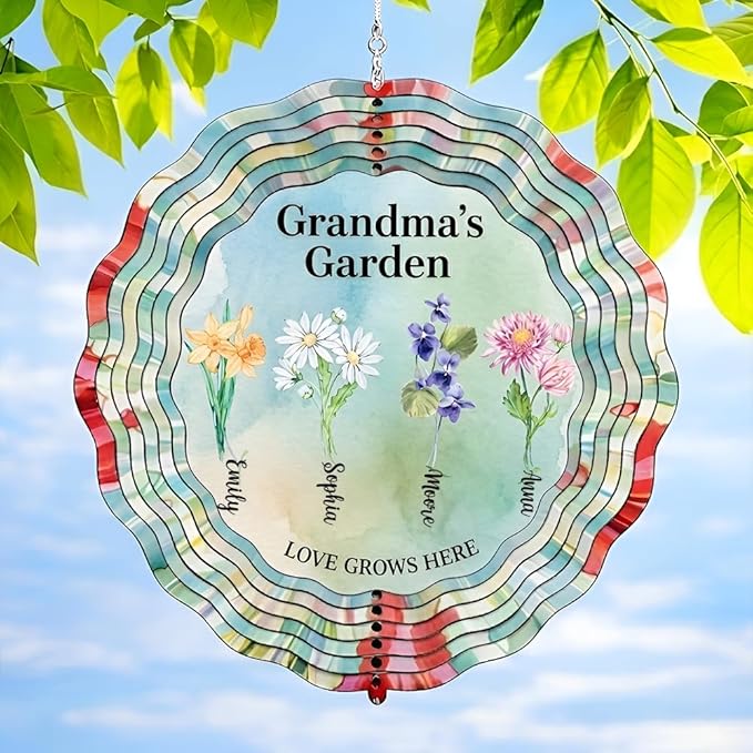 Personalized Mother's Day Wind Spinner for Mom Grandma, Mama Grandma Gifts Mothers Day Christmas, Floral Garden Decor Gift, Outdoor Yard Hanging Ornament 2