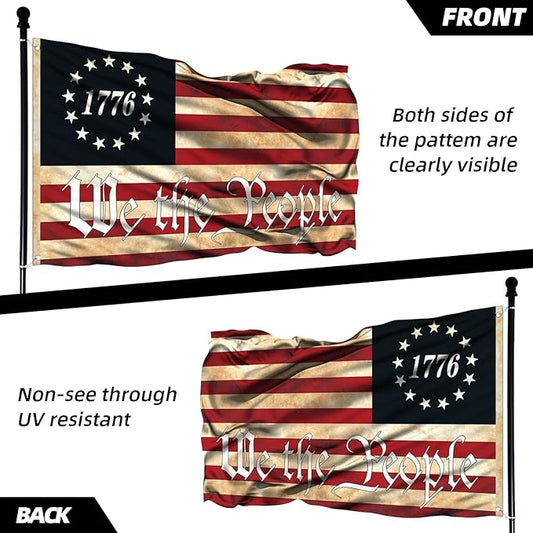 We The People 1776 Flag Double Sided 3 Layers 3x5 FT Outdoor Vintage American Betsy Ross 13 Star Constitution Flags Indoor Garden Decoration USA Flags