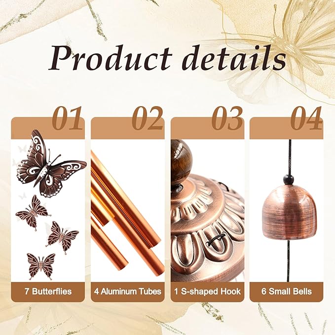 Ukulork Wind Chimes Outdoor Clearance, Butterflies Aluminum Tube Windchime with S Hook,Patio Garden Decor, Housewarming Gift.
