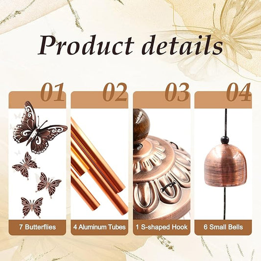 Ukulork Wind Chimes Outdoor Clearance, Butterflies Aluminum Tube Windchime with S Hook,Patio Garden Decor, Housewarming Gift.