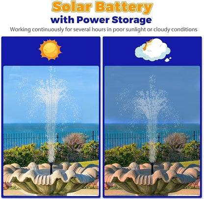 2.5W Upgraded Solar Bird Bath Fountain Pump, 7" Solar Powered Water Fountain with 6 Nozzles, for Bird Bath, Garden, Pond, Pool, Outdoor - Solar Water Pump for Birds & Decor