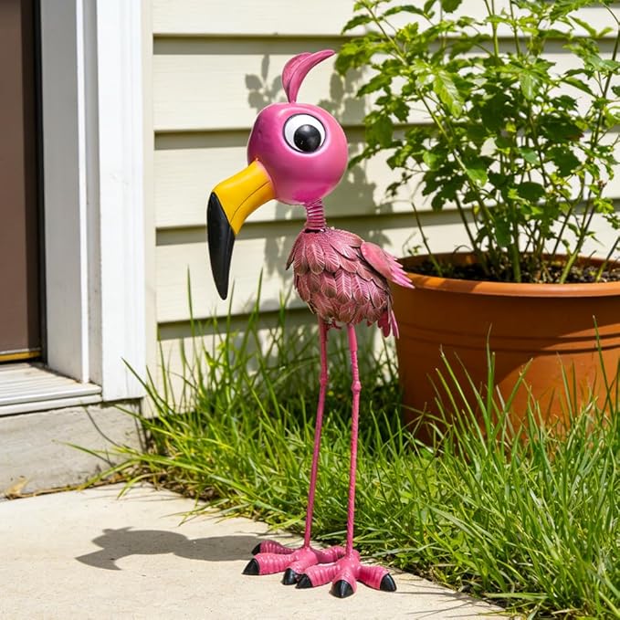 26” Metal Flamingo Statue Outdoor Garden Decor - Funny Flamingo Sculpture for Lawn, Backyard,Yard Art Gift- Unique Flamingo Figurine for Birthday, Housewarming, Christmas