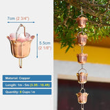 Elegant Copper Rain Chain Large Cup, Replacement Downspout for Gutters, Outside Rainwater Catcher Diverter for Villa/Deck/Pergola (Style C 2m (6.6ft))