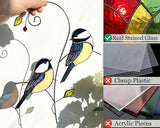 Chickadee (1 Pair) Stained Glass Birds Suncatcher for Mom, Grandma, Women - Real Glass Window Hanging Ornament - Handmade Bird Lover Home Decor (Gifts Ready Packaging)