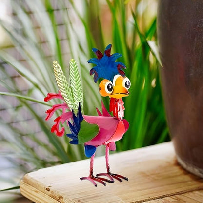 Metal Rooster Yard Statue, Wacky Outdoor Garden Statues, Metal Rooster Yard Garden Decorations Statues, Chicken Ornaments Yard Art for Backyard Patio Lawn Decorations, Gifts for Chicken Lovers (B)