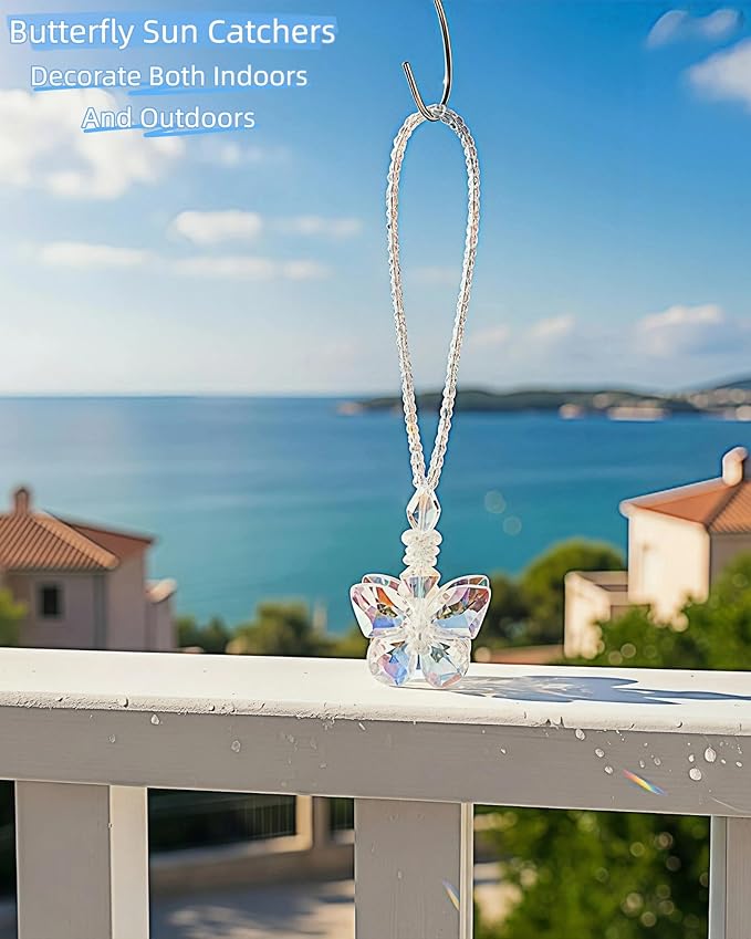 Sun Catchers for Windows Hanging, Crystal Butterfly Suncatchers for Window Garden Christmas Tree Wedding Party Patio Backyard Car Home Indoor/Outdoor Decoration Gift (1, Butterfly)