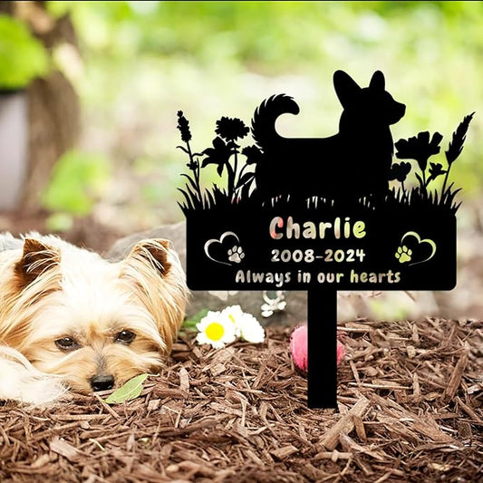 Personalized Corgi Dog Memorial Grave Marker,Custom Flora Dog Memorial Garden Stake,Dog Memorial Plaque Burial Stake Engraved Sign,Dog Sympathy Grave Stake,Dog Memorial Statue Headstone