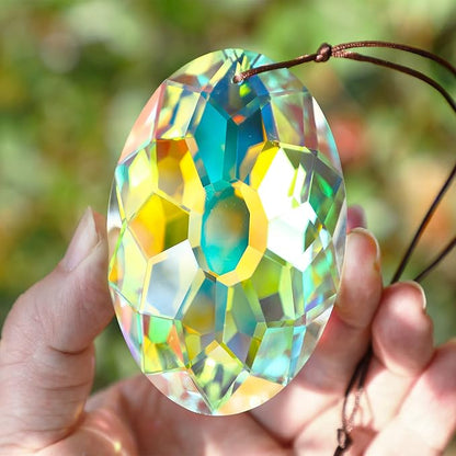 AB Coating Hanging Window Crystal Prism Suncatcher Rainbow Maker Glass Hanging Pendant Ornaments for Home Garden Ornament for Christmas Tree (89mm,3.5inch)