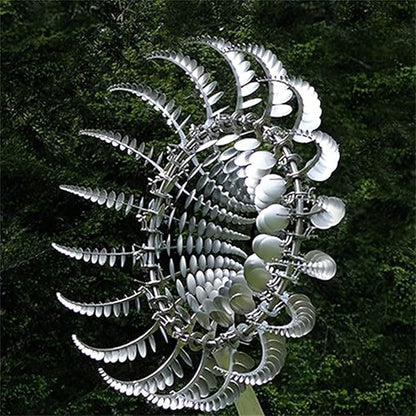 Magical Metal Windmill, Stainless Steel Windmill,Kinetic Metal Wind Spinners Garden Stake, 3D Wind Sculptures Move with The Wind Lawn Solar Wind Catcher Outdoor Patio Garden Decoration (SILVER-2PCS)