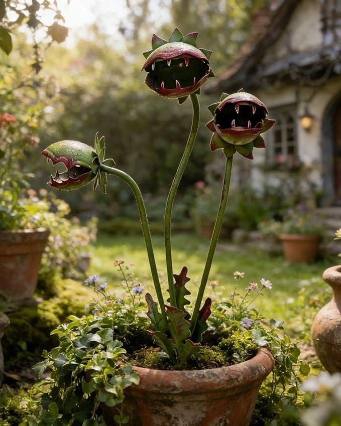 2026 Whimsical Metal Carnivorous Plant Garden Stake, Handmade 25inch Large Venus Flytrap Monster Plant Sculpture Yard Art Decor, Unique Quirky Gift for Lawn Patio Beds, Planters Decoration