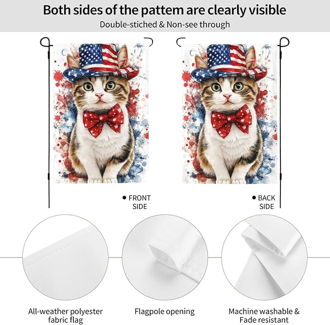 American Flag Garden Flags 12×18 Inch Cat Double Sided Decorative Yard Banner for Outdoor Outside Decor