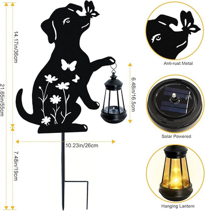 ANGMLN Dog Outdoor Solar Lantern Waterproof, Birthday Gifts for Christmas Women Mom, Solar Hanging Lights Dog Metal Figurine Garden Decor Patio Yard Pathway Backyard Ornaments
