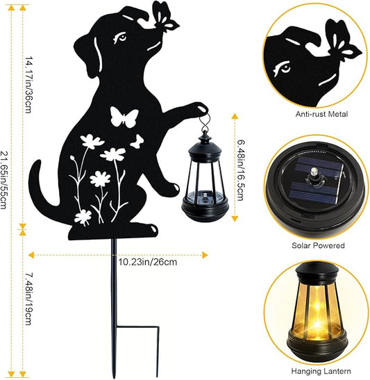 ANGMLN Dog Outdoor Solar Lantern Waterproof, Birthday Gifts for Christmas Women Mom, Solar Hanging Lights Dog Metal Figurine Garden Decor Patio Yard Pathway Backyard Ornaments