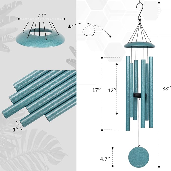 Vanquer Wind Chimes for Outside Deep Tone - 38'' Wind Chimes Outdoor Clearance, Deep Tone, Windchimes Outdoors, Memorial, Sympathy Gifts, Garden Patio Yard, Home Décor (38" Mist Blue)