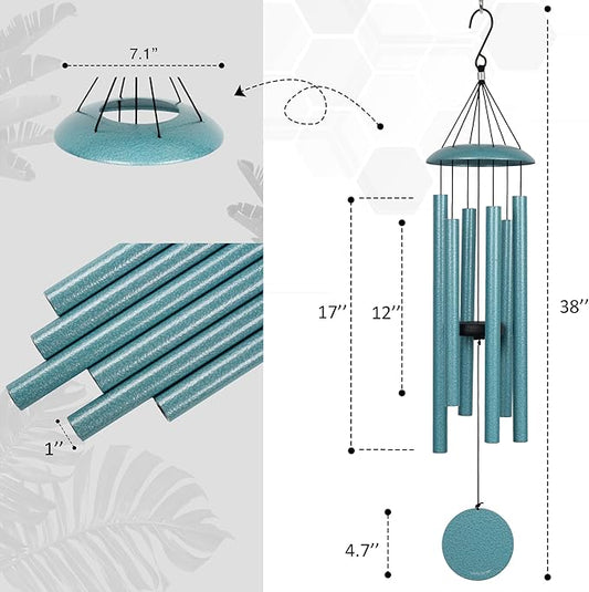 Vanquer Wind Chimes for Outside Deep Tone - 38'' Wind Chimes Outdoor Clearance, Deep Tone, Windchimes Outdoors, Memorial, Sympathy Gifts, Garden Patio Yard, Home Décor (38" Mist Blue)