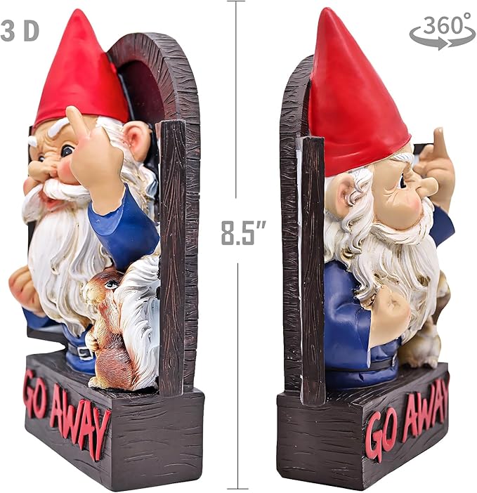 Angry Middle Finger Gnome Garden Statue - Wacky Fantasy Naughty Gnome Figurine Flipping Off Guests - Resin Home Wall Tree Hanging Decor