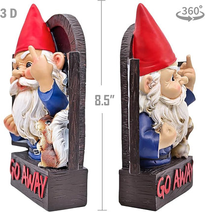 Angry Middle Finger Gnome Garden Statue - Wacky Fantasy Naughty Gnome Figurine Flipping Off Guests - Resin Home Wall Tree Hanging Decor