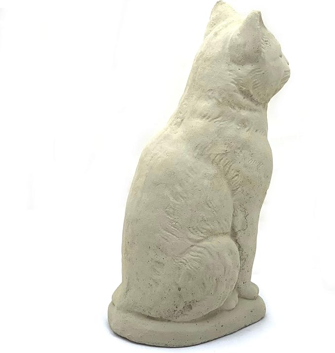 Vintage Sitting Cat: Solid Durable Stone with Distressed Texture. Perfect for Home Decor & Sealed for Outdoor Use. Handcrafted USA. (Classic/White)