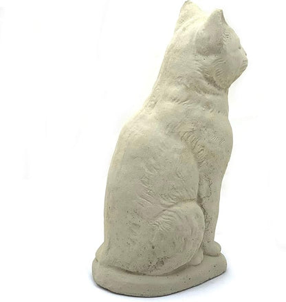 Vintage Sitting Cat: Solid Durable Stone with Distressed Texture. Perfect for Home Decor & Sealed for Outdoor Use. Handcrafted USA. (Classic/White)