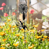Flower Fairy Dancing with Dandelion Garden Sculpture,Angel Metal Ornaments Stainless Steel Statue Decorations,Wonderland Outdoor Yard Lawn Patio Stakes Sculptures Decor (F)