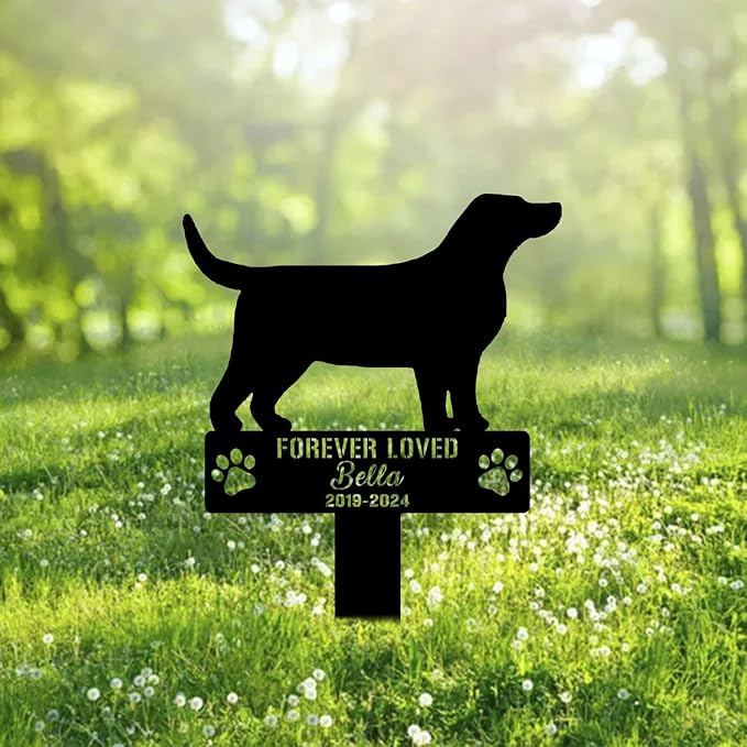 Custom Bassador Dog Metal Memorial Garden Stake Personalized Pet Grave Marker Name Sign Remembrance Stake Decor Sympathy Dog Loss,Outdoor Statues for Yard Garden Lawn Patio Pathway Grave Ornament.