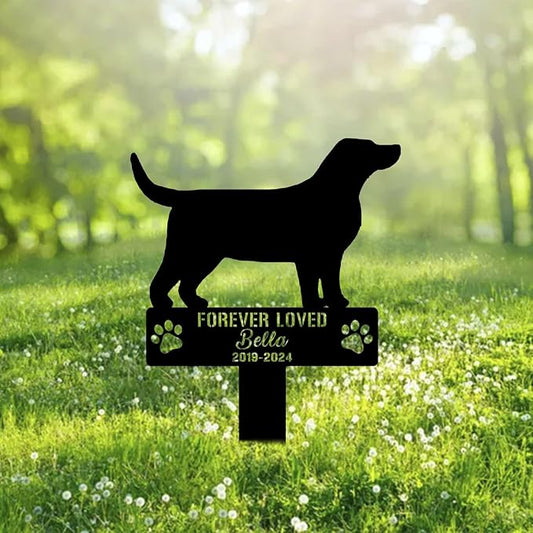 Custom Bassador Dog Metal Memorial Garden Stake Personalized Pet Grave Marker Name Sign Remembrance Stake Decor Sympathy Dog Loss,Outdoor Statues for Yard Garden Lawn Patio Pathway Grave Ornament.